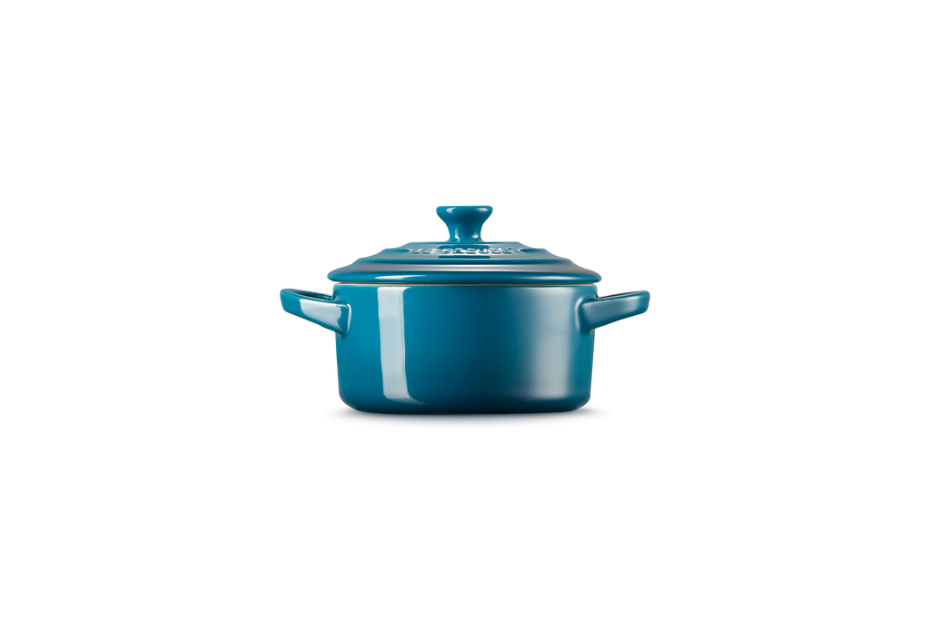 Mini-Cocotte Redonda de Cerámica - 250ml/10Cm - Deep Teal - Botón de Color