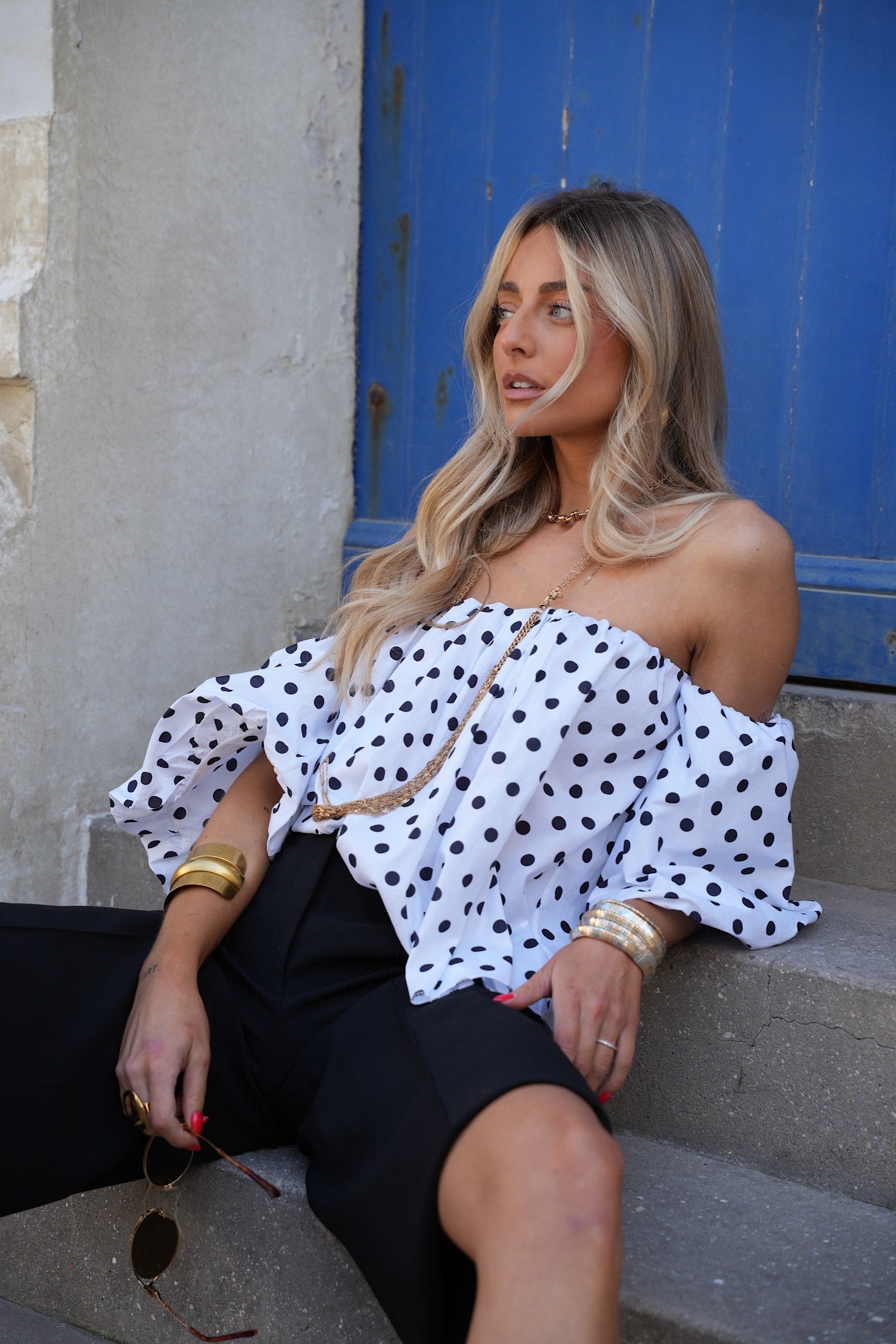 Blouse À Pois Sola - Blanc/Noir