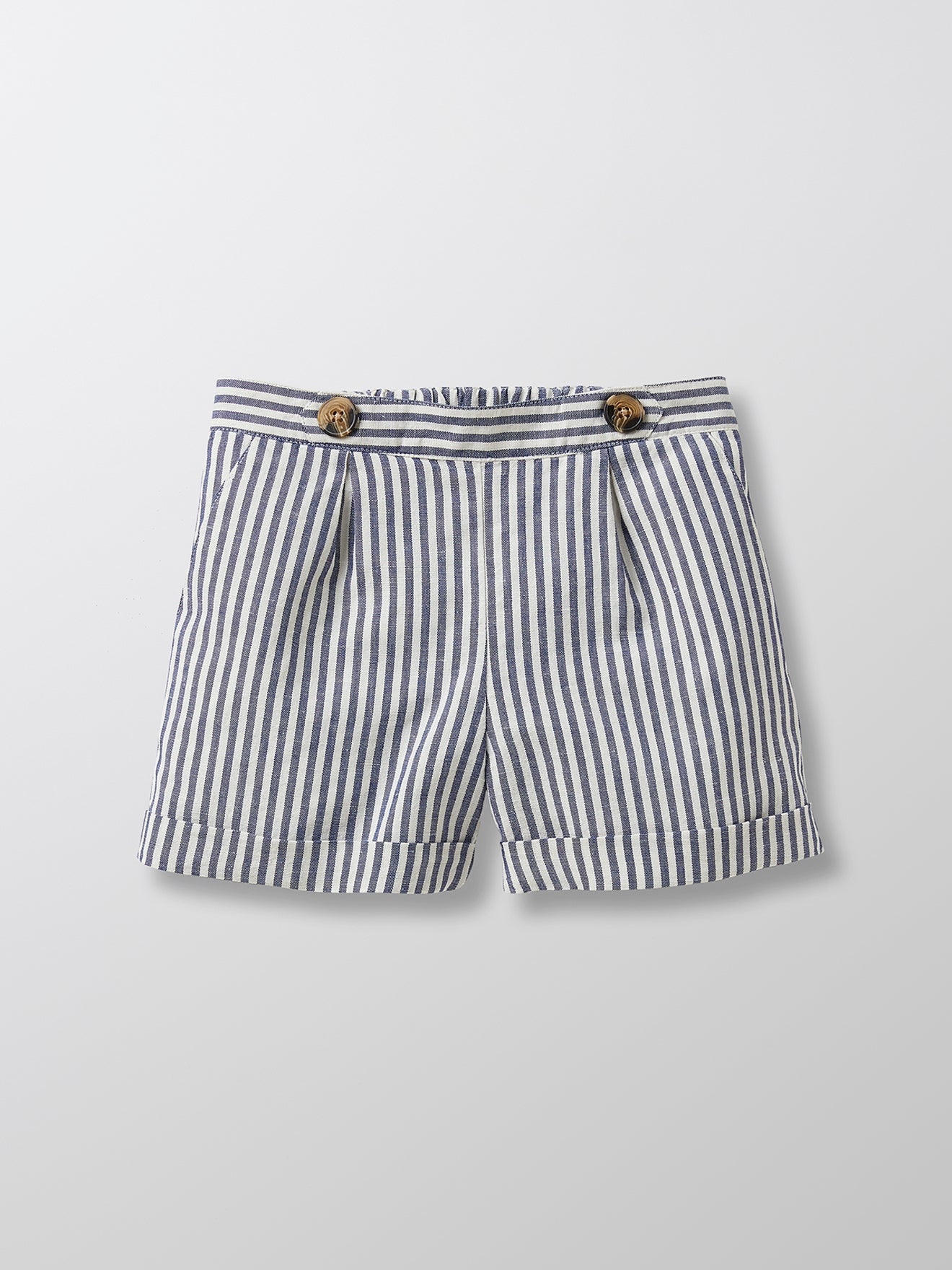 Cotton/Linen Shorts - Medium Blue Stripe - Girls