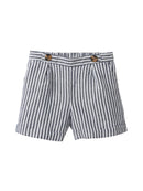 Short Coton/Lin - Bleu Moyen Raye - Fille
