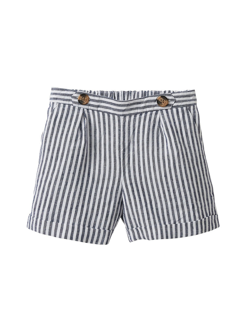 Short Coton/Lin - Bleu Moyen Raye - Fille