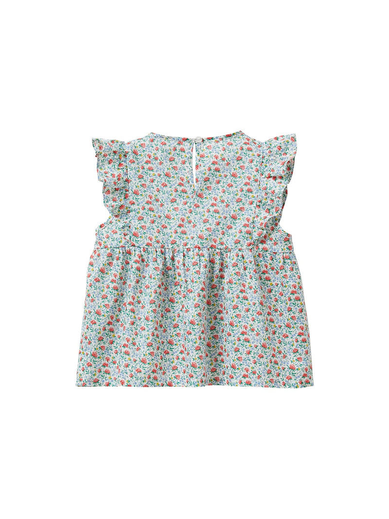 Blusa con plastrón fruncido - Estampado celeste - Niñas