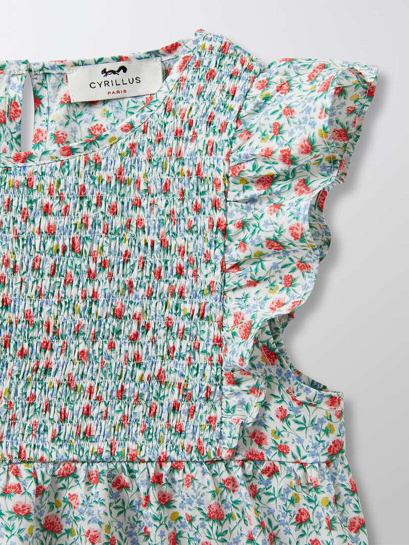 Blusa con plastrón fruncido - Estampado celeste - Niñas