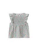 Blouse Plastron Smocké - Bleu Clair Imprime - Fille