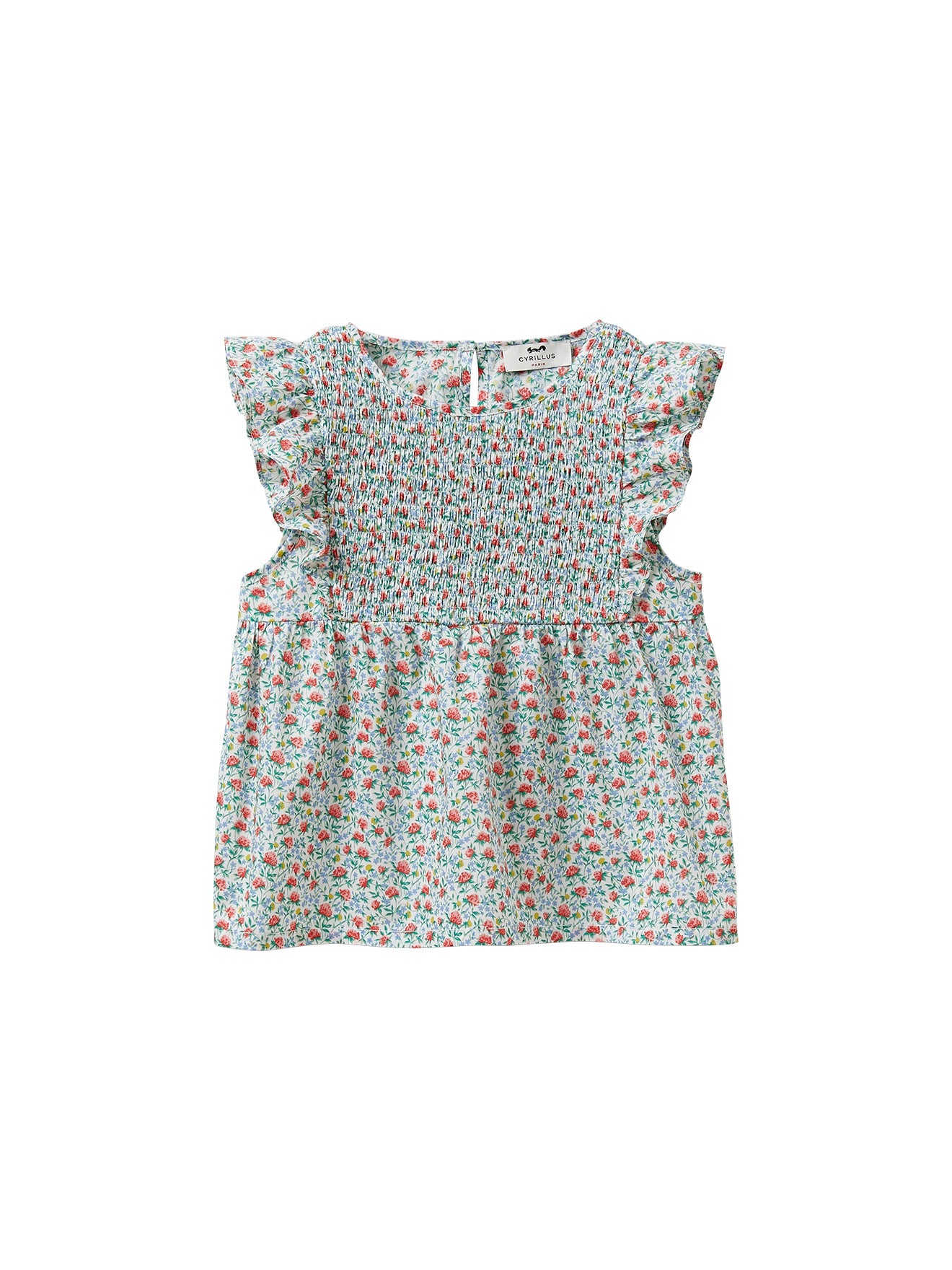 Blusa con plastrón fruncido - Estampado celeste - Niñas