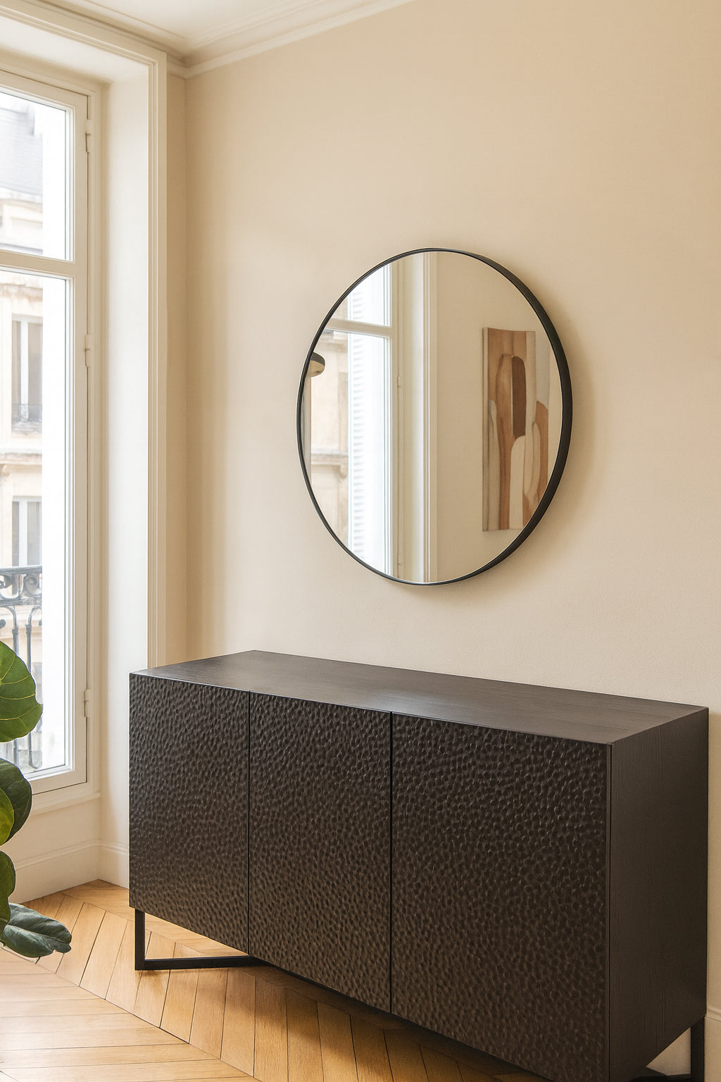 Espejo Redondo Loft - Contorno de Peltre - Antracita