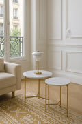 Set Of 2 Shiap Marble Effect Coffee Tables - White, Matt Gold Metal