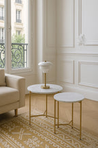 Set Of 2 Shiap Marble Effect Coffee Tables - White, Matt Gold Metal
