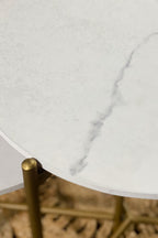 Set Of 2 Shiap Marble Effect Coffee Tables - White, Matt Gold Metal