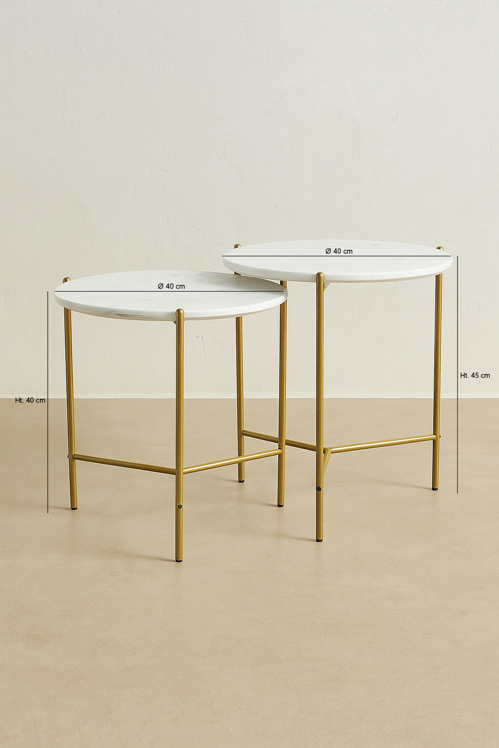 Set Of 2 Shiap Marble Effect Coffee Tables - White, Matt Gold Metal