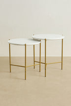 Set Of 2 Shiap Marble Effect Coffee Tables - White, Matt Gold Metal