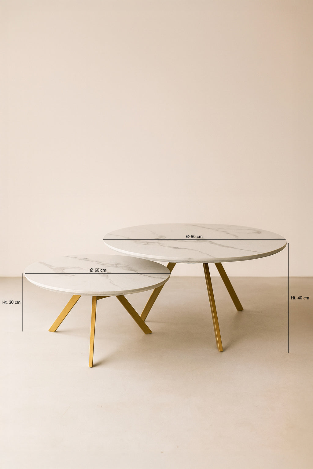 Set Of 2 Hoxton Coffee Tables - White, Matt Gold Metal