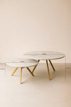 Set Of 2 Hoxton Coffee Tables - White, Matt Gold Metal