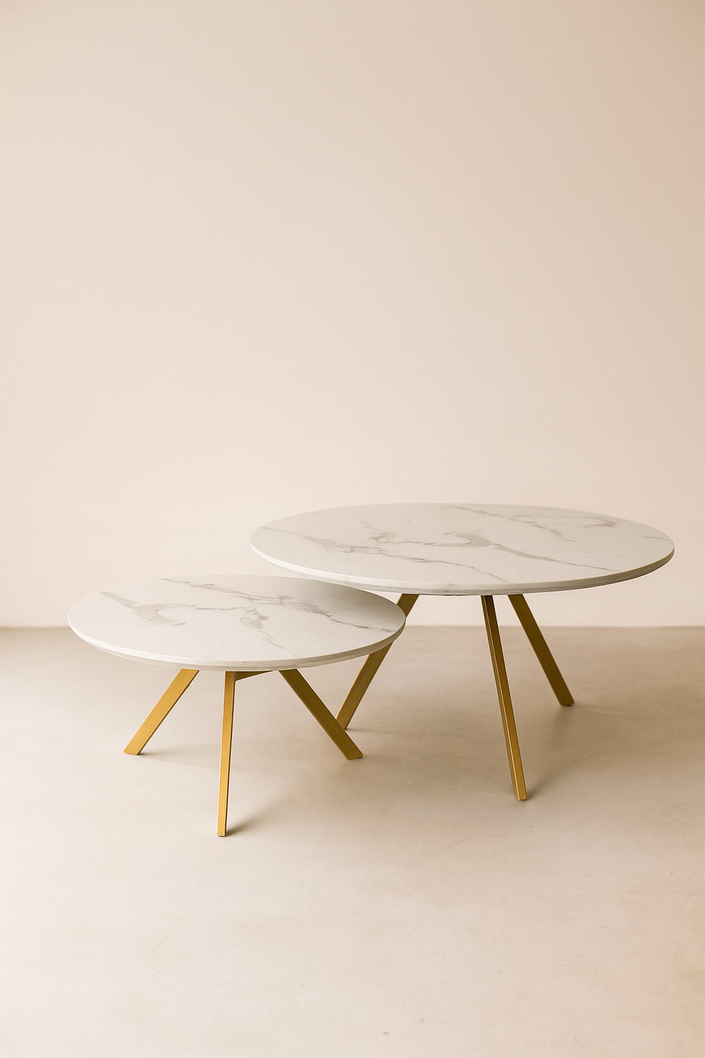 Set Of 2 Hoxton Coffee Tables - White, Matt Gold Metal