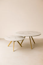 Set Of 2 Hoxton Coffee Tables - White, Matt Gold Metal