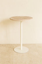 Mueble auxiliar Bari de metal blanco con tapa de travertino - Beige