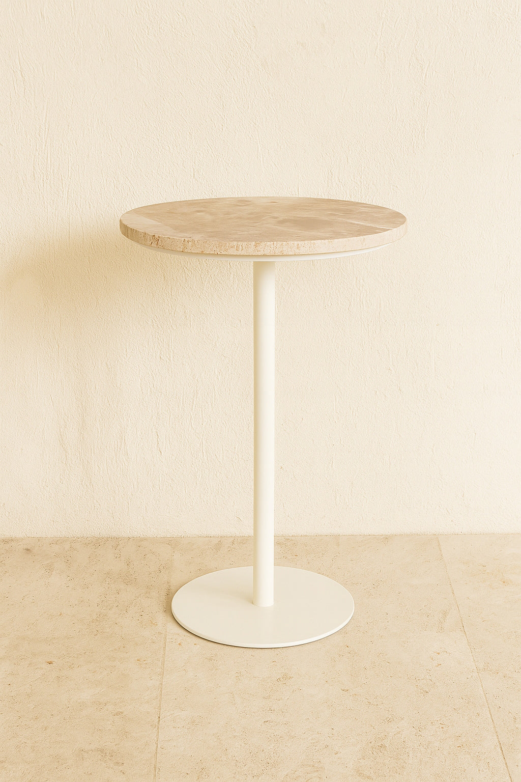 Mueble auxiliar Bari de metal blanco con tapa de travertino - Beige