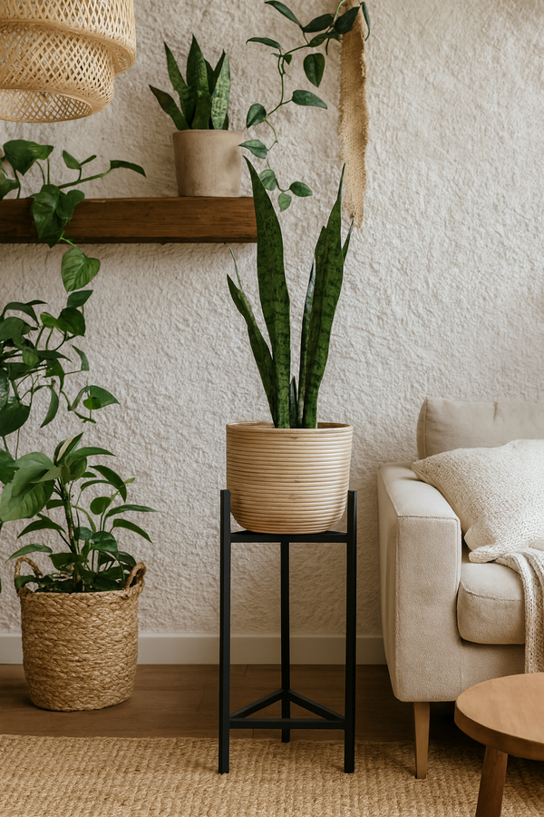 Lima - Medium Plant Pot - Rattan/Metal - Black