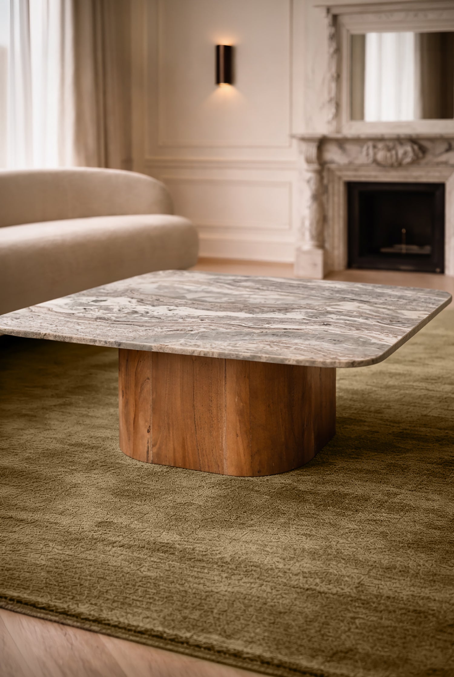 Bergen - Mesa de Centro - Madera de Acacia/Mármol - Gris