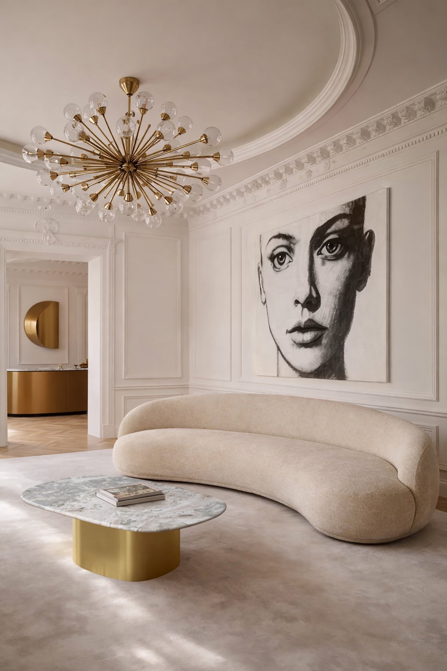 Fedje Coffee Table with Natural Marble Top and Gold Metal Base