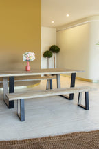 Set of 2 Small Hera Benches - Pine Wood and Acacia - Metal Feet