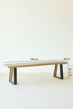 Set of 2 Small Hera Benches - Pine Wood and Acacia - Metal Feet