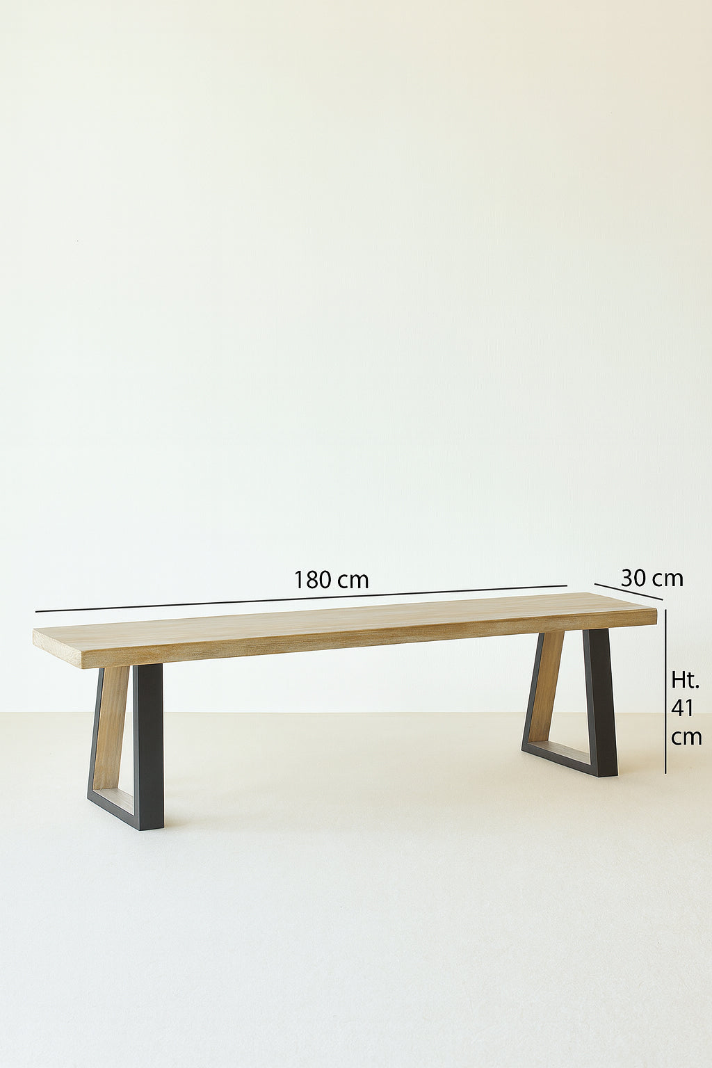 Set of 2 Small Hera Benches - Pine Wood and Acacia - Metal Feet