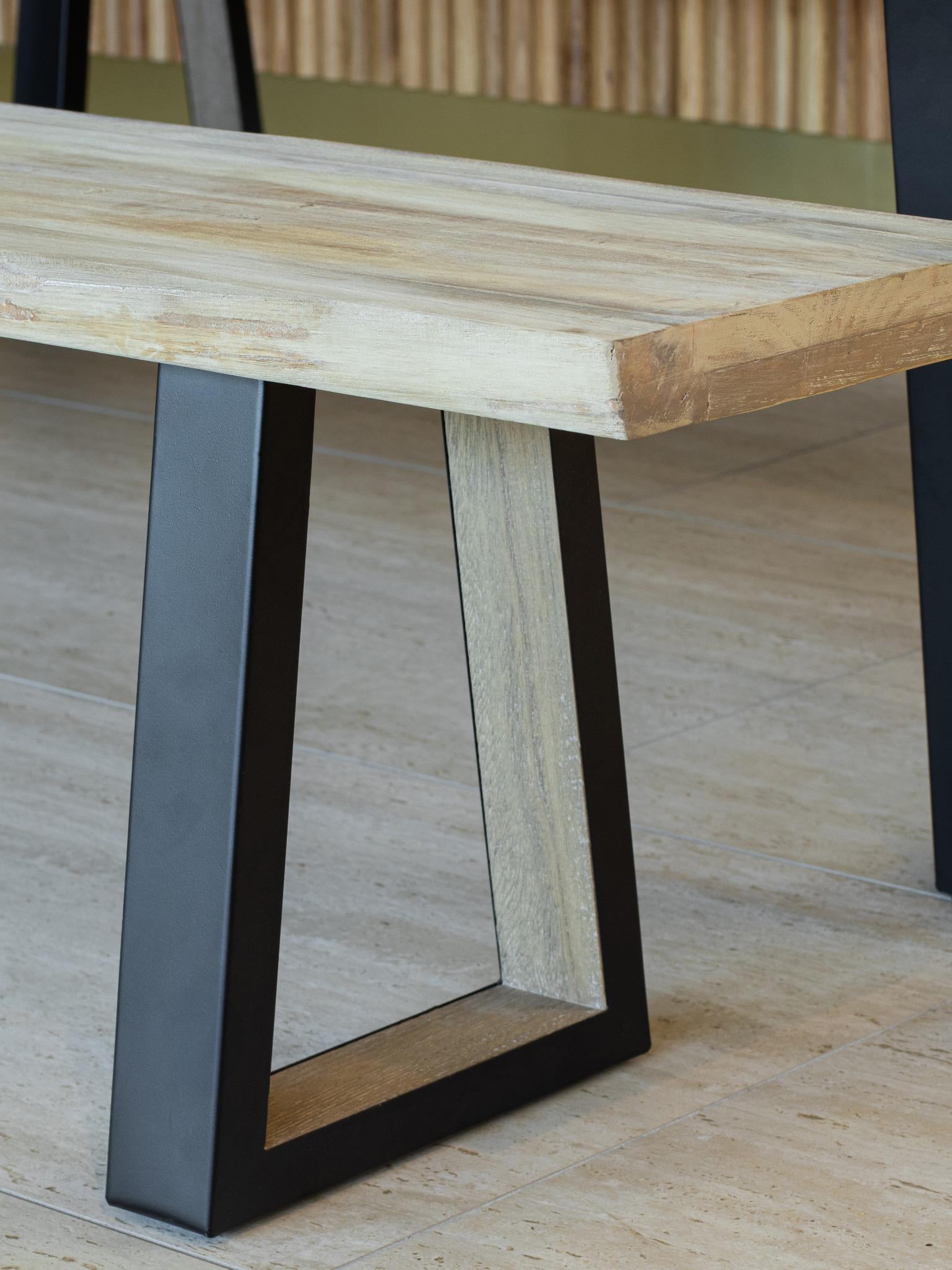 Set of 2 Large Hera Benches - Pine Wood and Acacia - Metal Feet