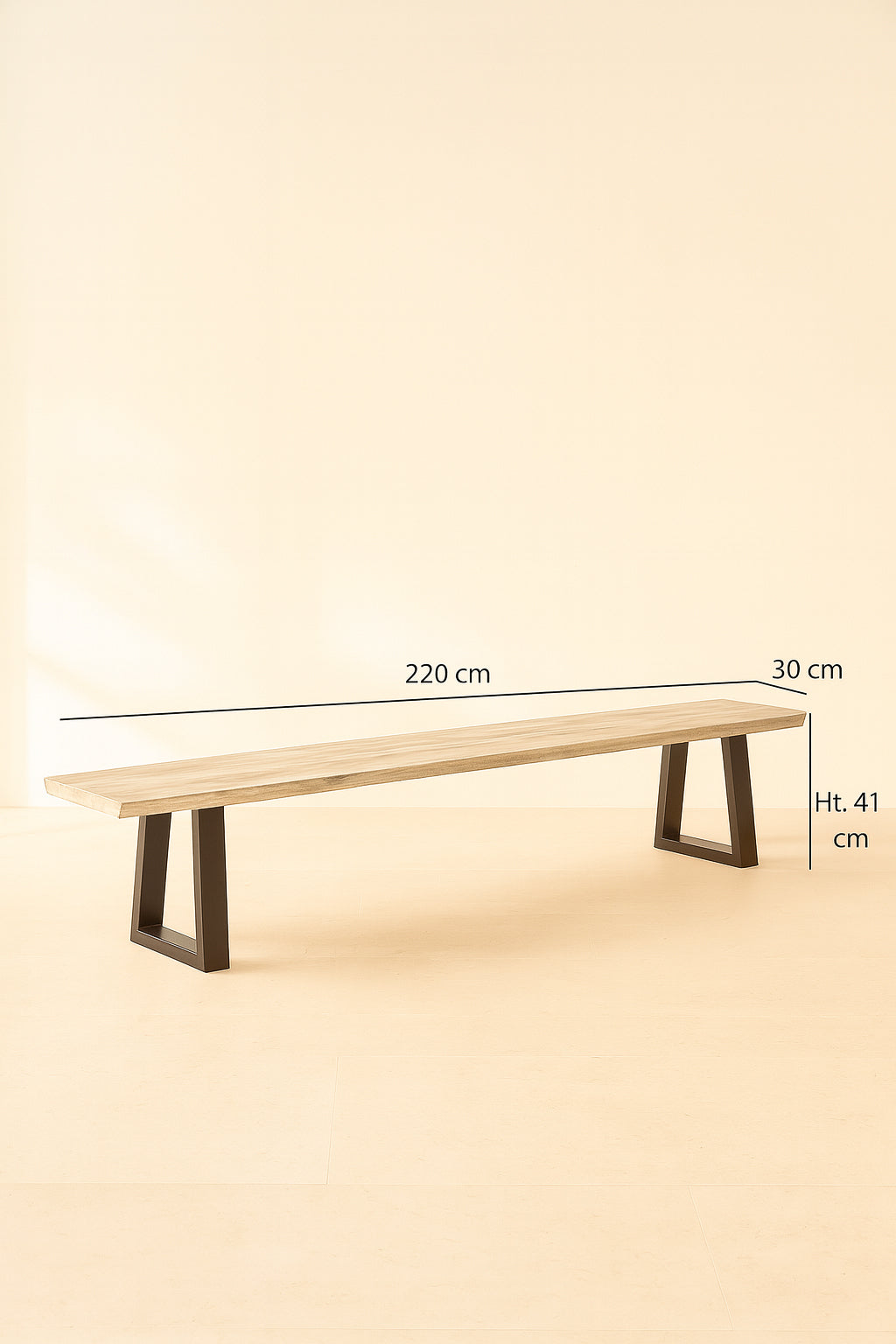 Set of 2 Large Hera Benches - Pine Wood and Acacia - Metal Feet