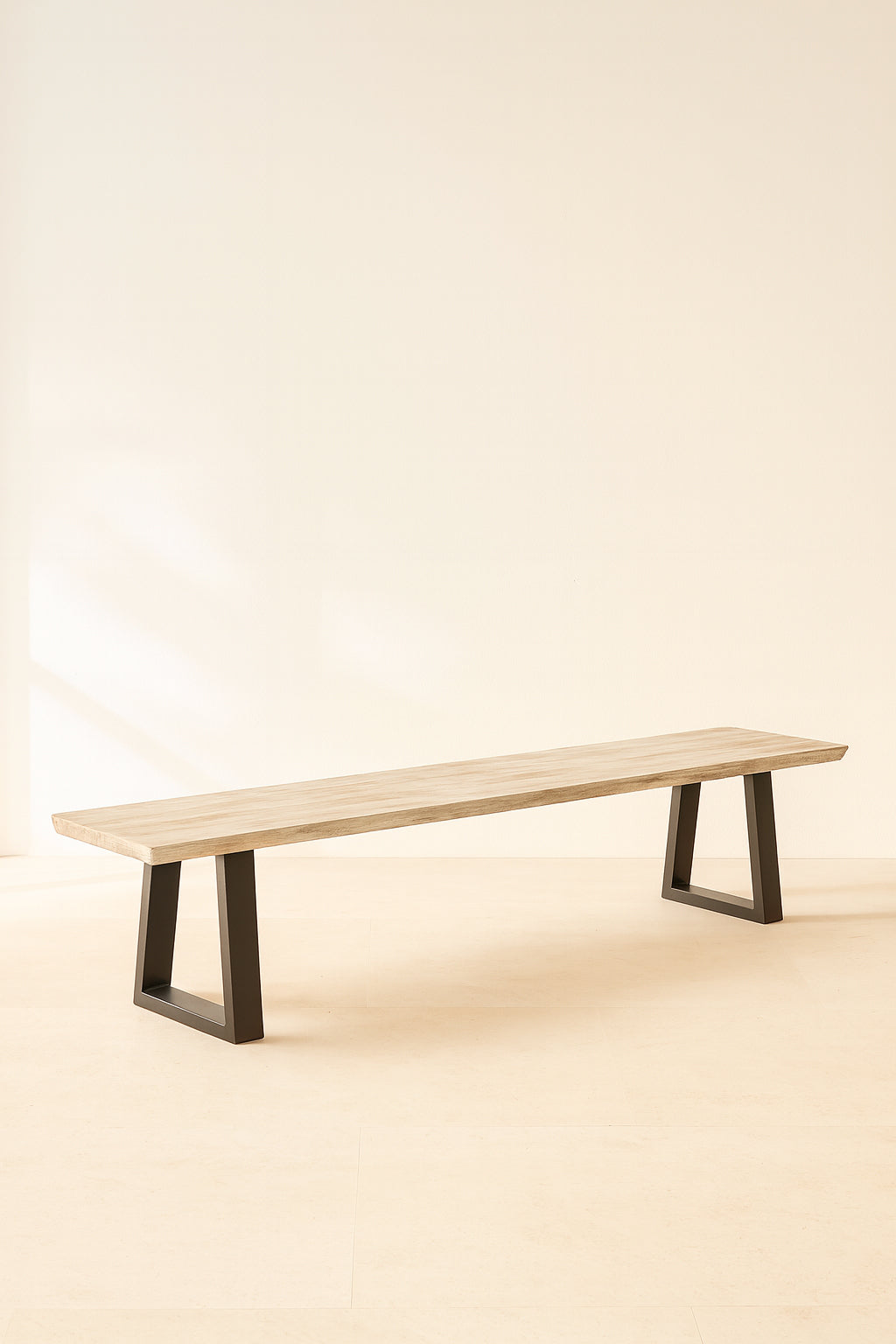 Set of 2 Large Hera Benches - Pine Wood and Acacia - Metal Feet
