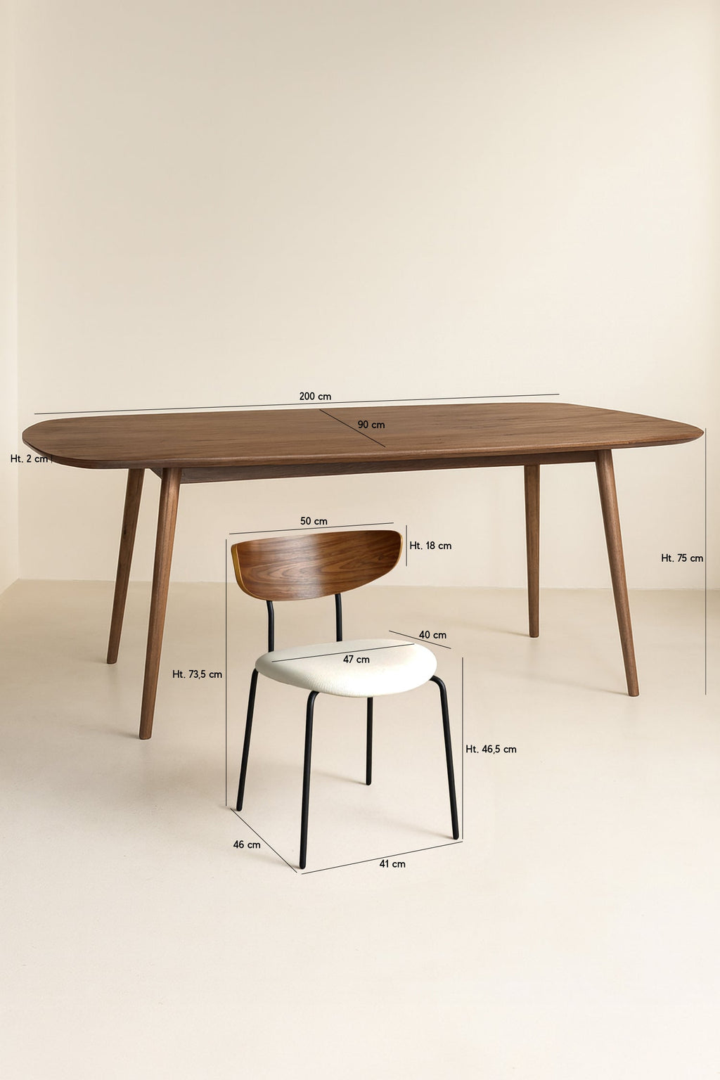 Mesa De Madera De Nogal Y 6 Sillas Riva - Pana Crudo
