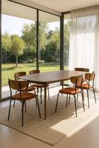 Walnut Wood Table And 6 Riva Chairs - Terracotta Corduroy