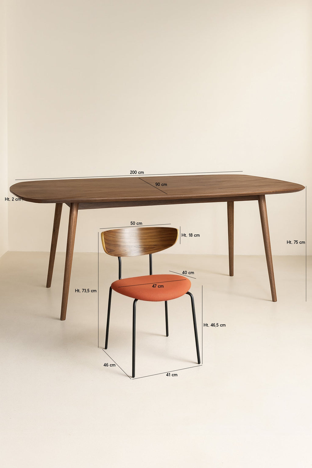 Walnut Wood Table And 6 Riva Chairs - Terracotta Corduroy