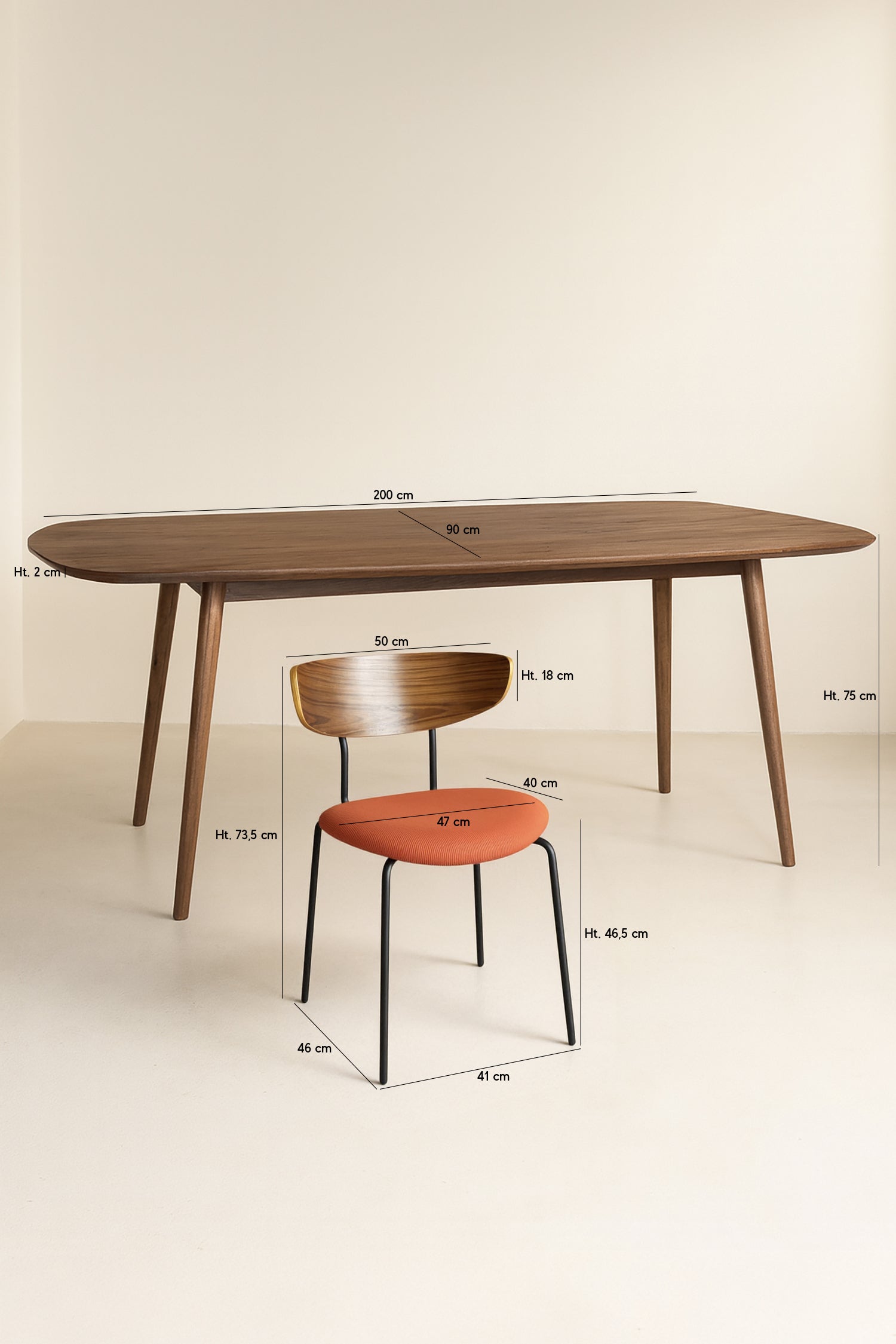 Walnut Wood Table And 6 Riva Chairs - Terracotta Corduroy