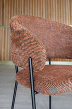 Quito - Ens Table 220Cm - Tissu Tweed/Effet Bois - Brique/Naturel