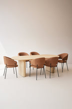 Quito - Ens Table 220Cm - Tissu Tweed/Effet Bois - Brique/Naturel