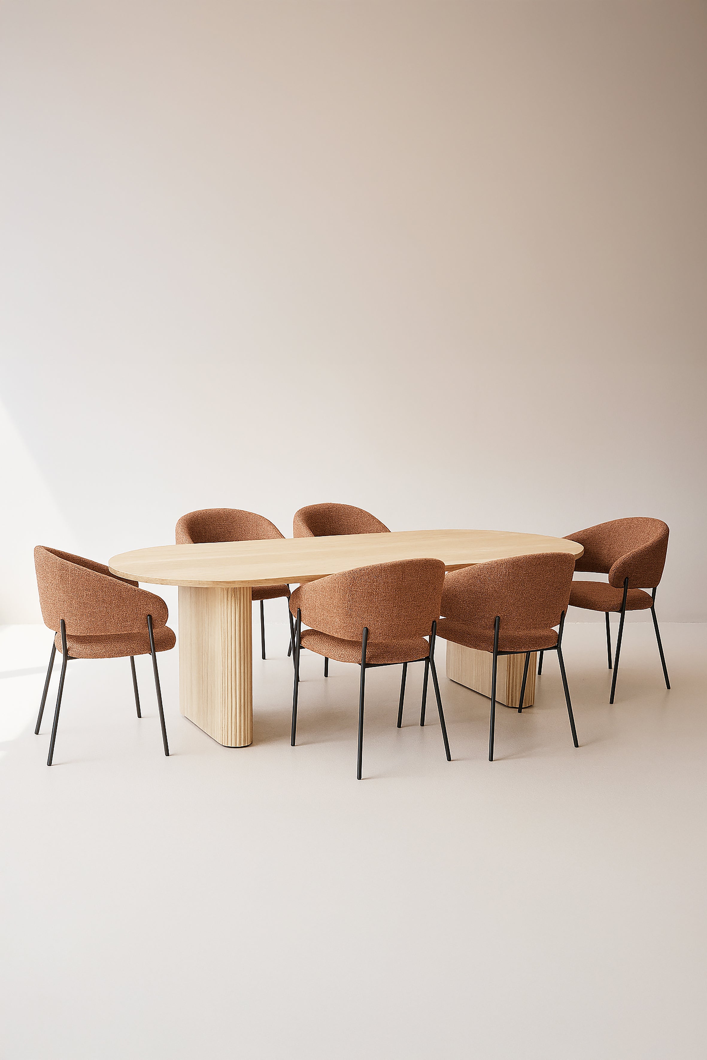 Quito - Ens Table 220Cm - Tissu Tweed/Effet Bois - Brique/Naturel