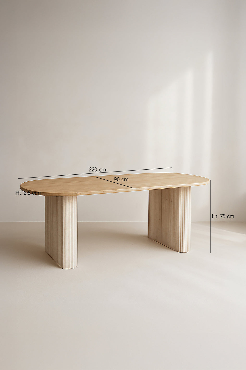 Quito - Ens Table 220Cm - Tissu Tweed/Effet Bois - Latte/Naturel