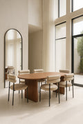 Gina - Ensemble Table Ovale 230Cm+6 Chaises - Tweed/Métal - Beige/Noir