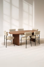 Gina - Ensemble Table Ovale 230Cm+6 Chaises - Tweed/Métal - Beige/Noir