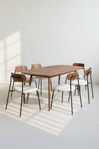 Conjunto Callao - Mesa Madera Nogal + 6 Sillas Teddy Crudo