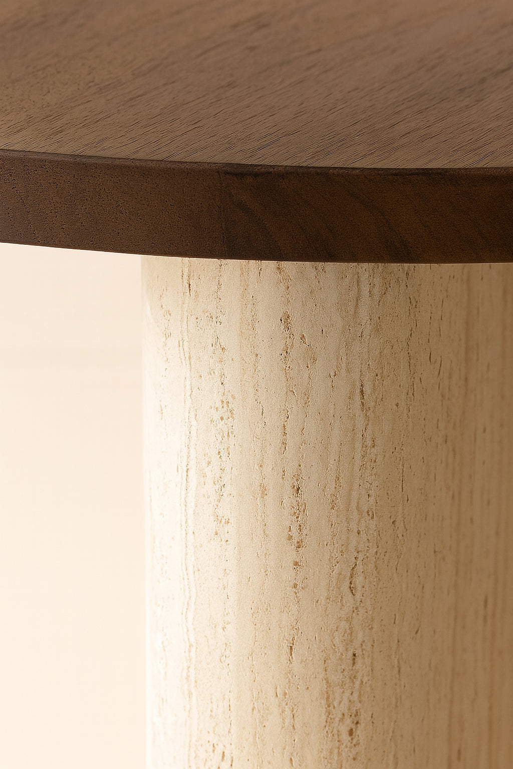 Round Amber Side Cabinet - Natural Travertine And Walnut Effect