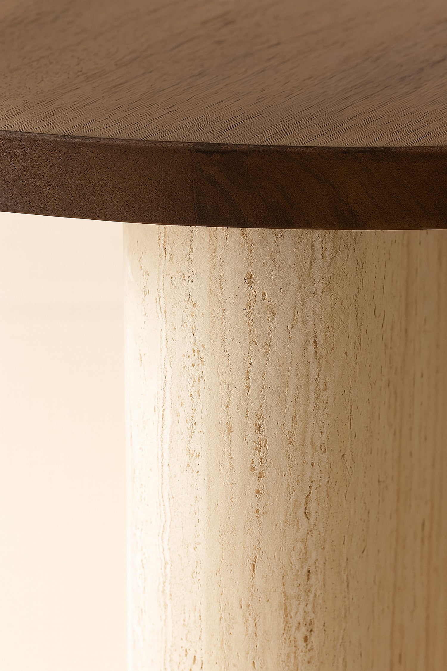 Round Amber Side Cabinet - Natural Travertine And Walnut Effect