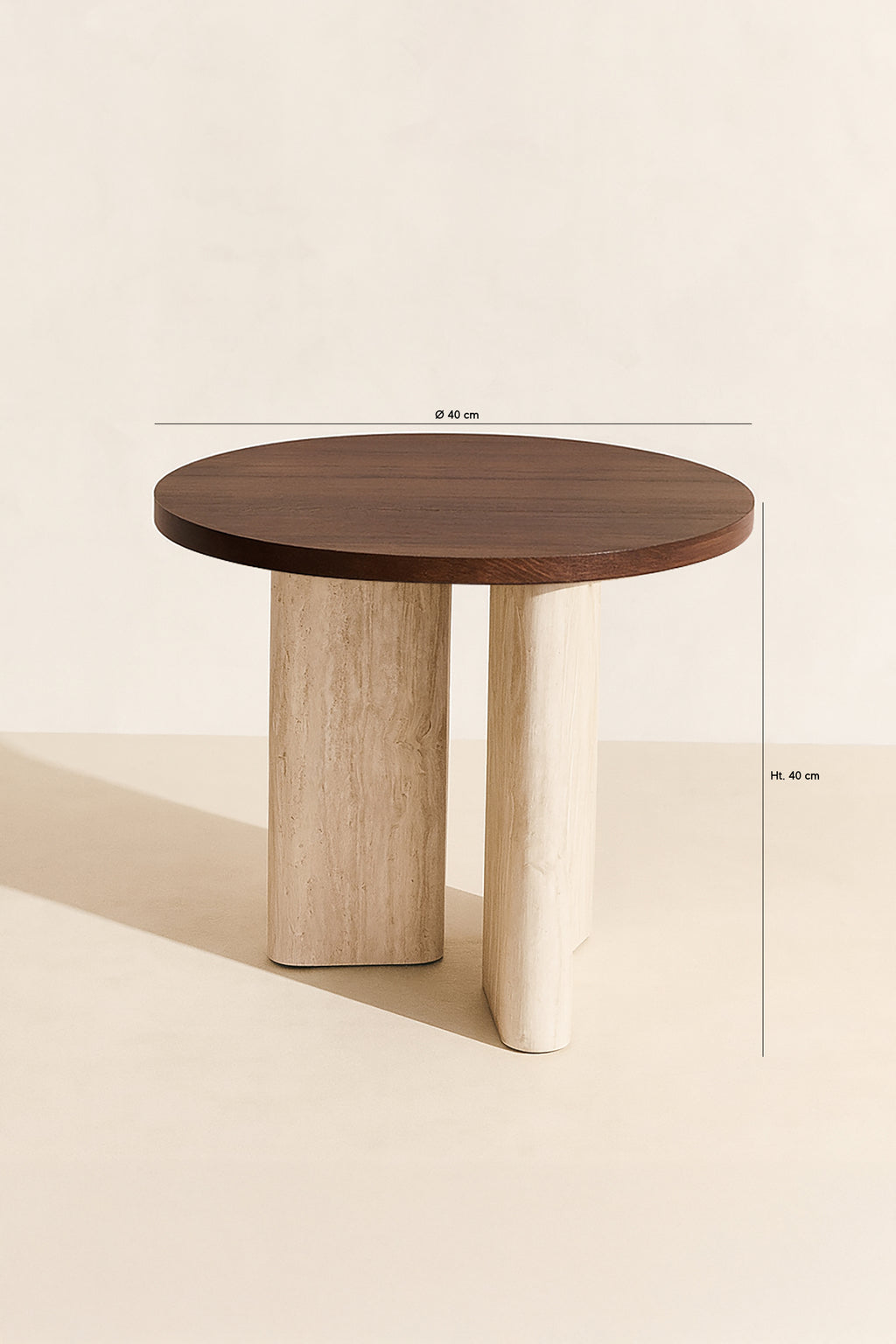 Round Amber Side Cabinet - Natural Travertine And Walnut Effect