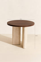 Round Amber Side Cabinet - Natural Travertine And Walnut Effect