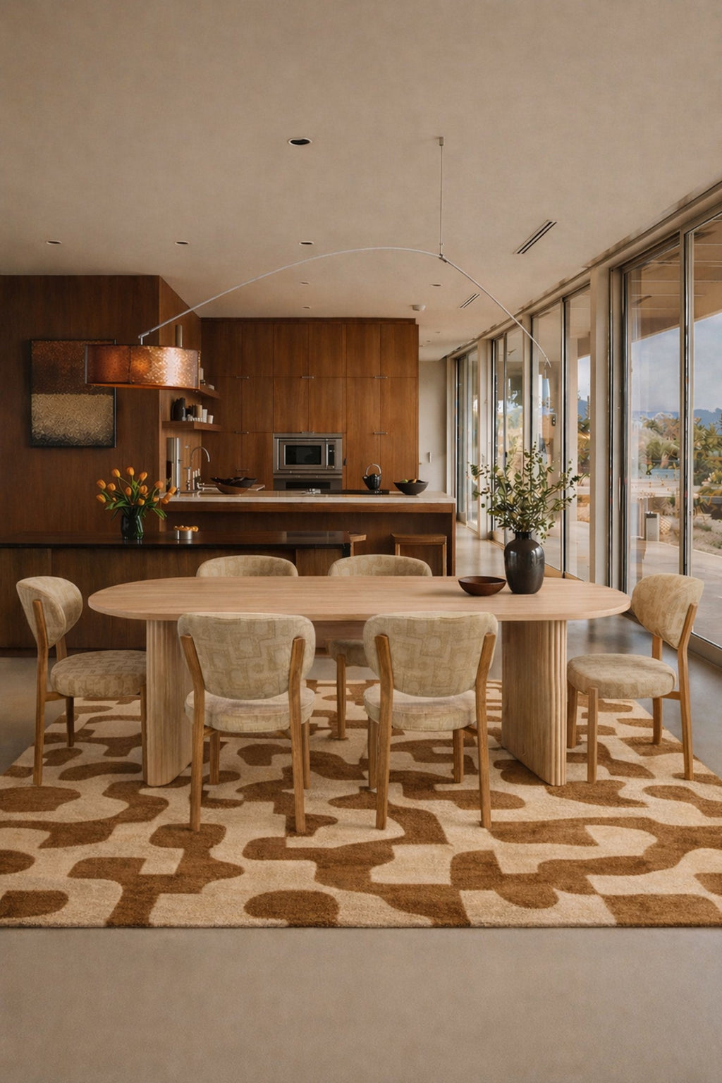 Suzie - Juego de Mesa 220Cm - Imitación Madera/Tela - Beige/Natural
