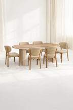 Suzie - Juego de Mesa 220Cm - Imitación Madera/Tela - Beige/Natural