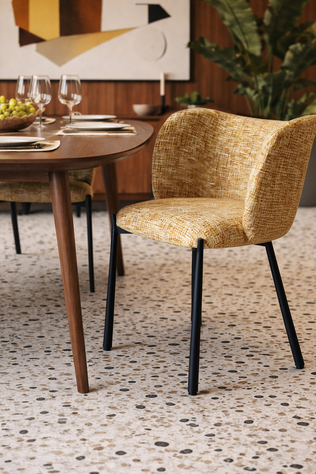Suzan - Ensemble Table 200Cm - Tissu/Mdf - Ocre