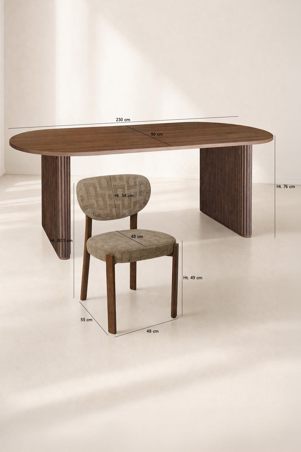 Suzie - Ensemble Table 230Cm - Tissu/Mdf - Taupe