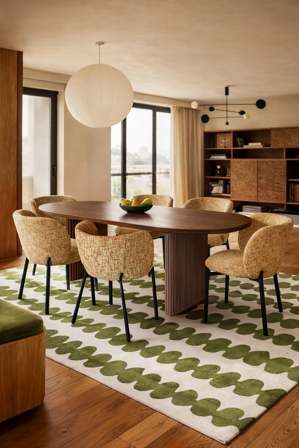 Suzan - Oval Table Set - Walnut/Fabric/Wood Effect - Walnut